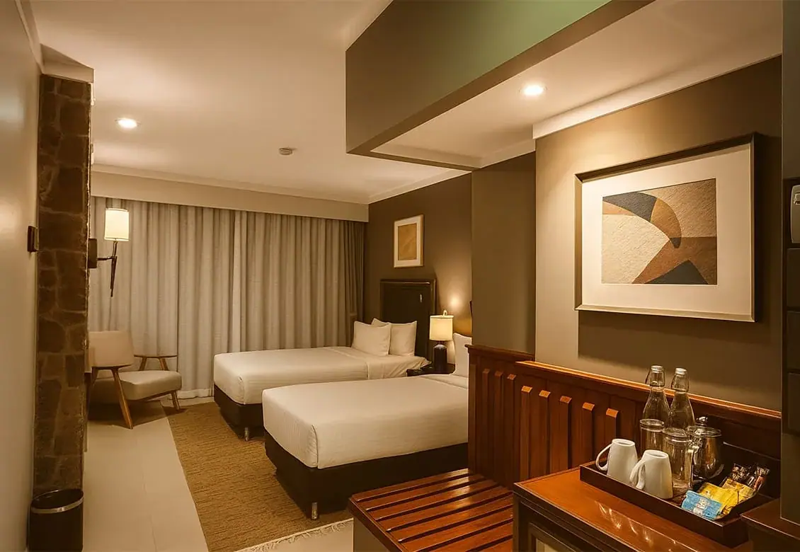 Twin guest room at Mikumi Wildlife Lodge with modern decor