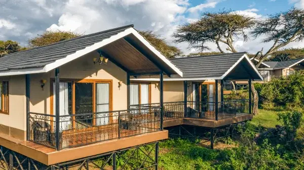 Guest cottages with private balconies at Ngorongoro Lion's Paw